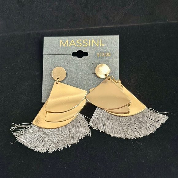 Massini Gold Fringe Dangle Drop Earrings - Picture 1 of 2